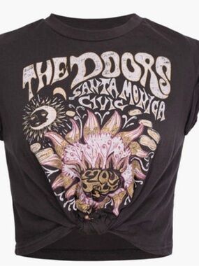 Micas Women's "The Doors" Roll-Sleeve Knotted-Front T-Shirt Size S NWT